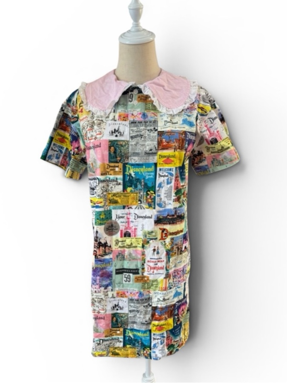 DISNEYLAND 100 Years Collage Retro Dress with Pink Collar